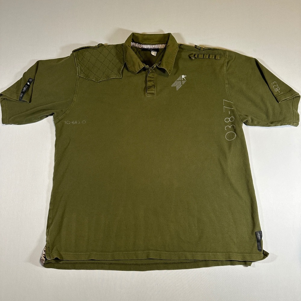 Vintage Rocawear Polo 3XL Tactical  Y2K Olive Green‎ Polo Quilted EYE Streetwear